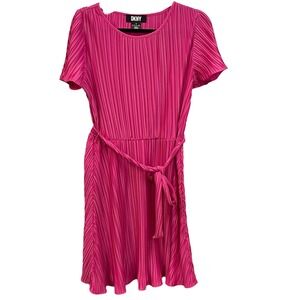 DKNY Pink Pleated Dress with Belt‎ Tie Short Sleeve Casual Size 8